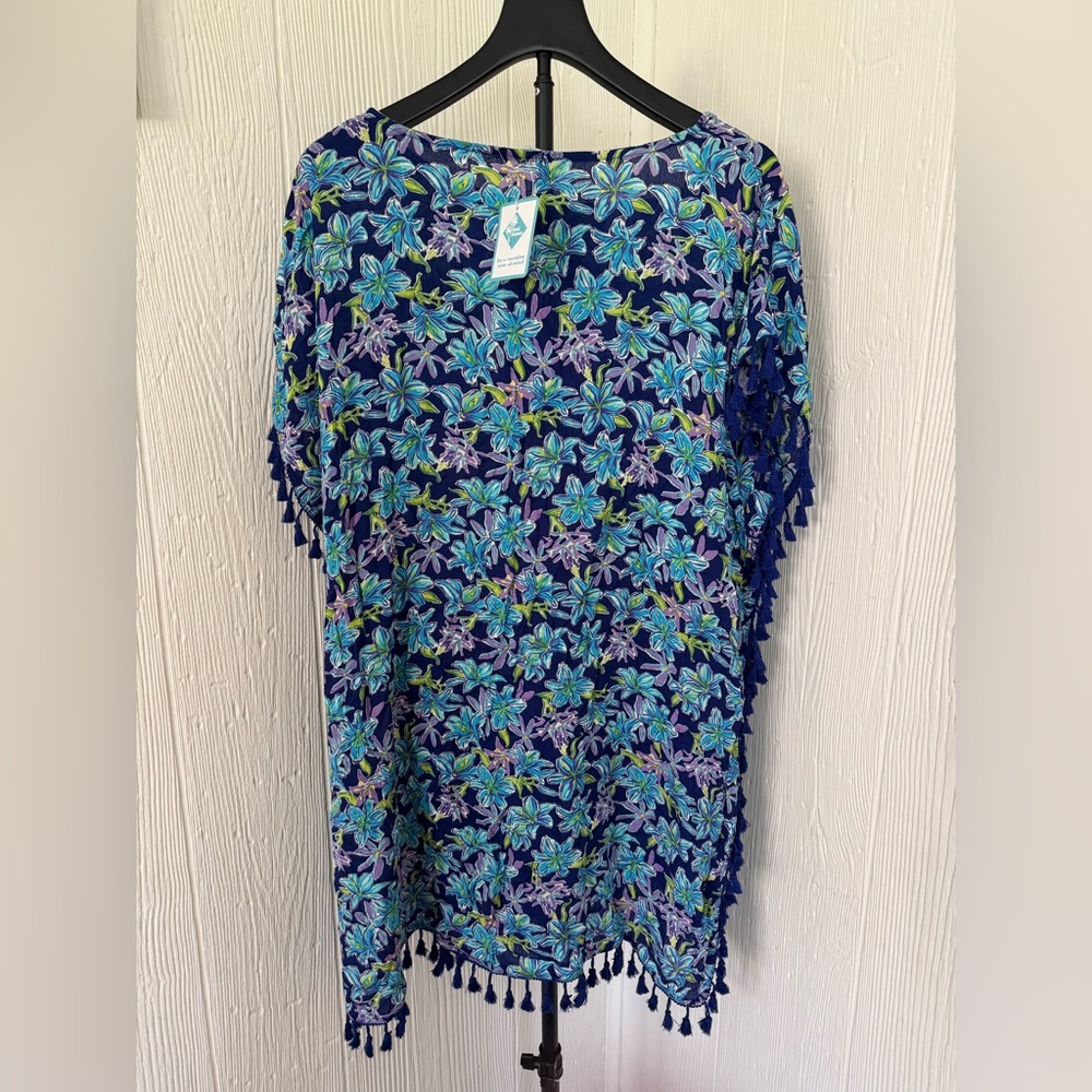 NWT Maui Mamas Tassels Cover Up Blue Floral Extra Flirty O/S - Picture 2 of 3